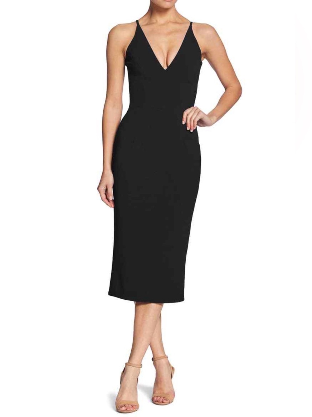 Dress  the Population V-Neck Spaghetti Strap Midi Dress